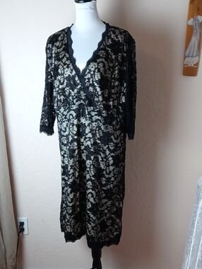 NWT Clocolor Black Lace Overlay Dress with Beige Underlay